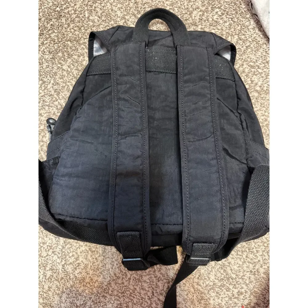 Kipling Black Nylon Flap Mini Backpack Bag Purse Double Front Pockets